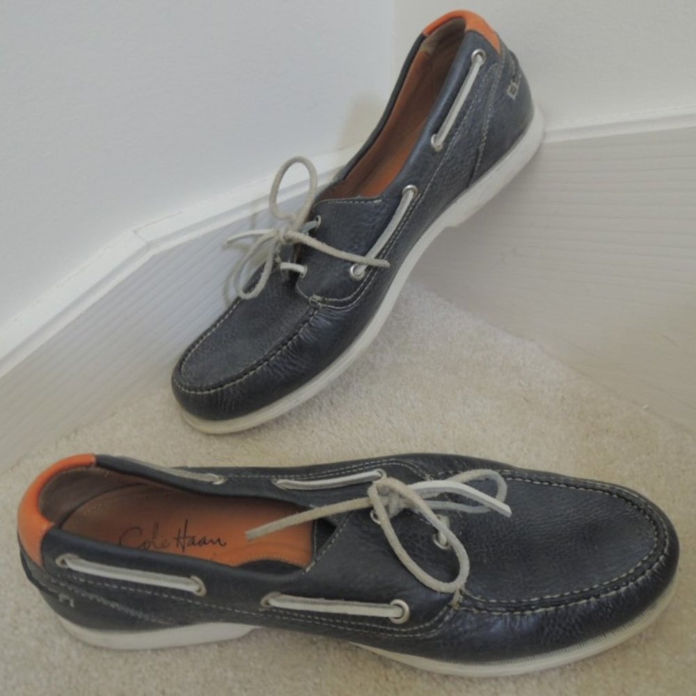 Mens Boat Shoes Size 11 M Navy Leather Slip Ons